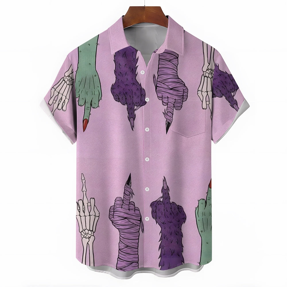 Ghost Friendly Hand Gesture Drawing Large Size Short Sleeve Shirt 2407001406