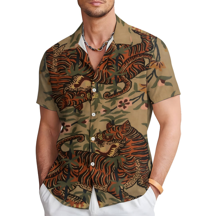 Men's Vintage Tiger Art Print Casual Short Sleeve Shirt 2403000727