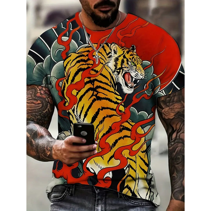 Men's Tiger Graphic Print T-shirt For Summer