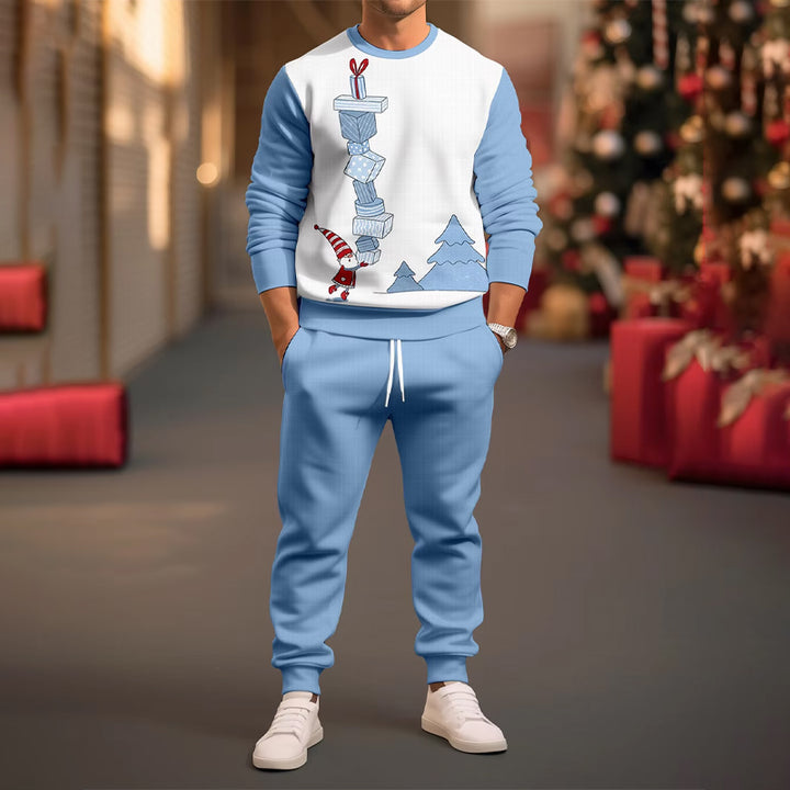 Men's Christmas Printed Long Sleeve Top + Trousers Suit