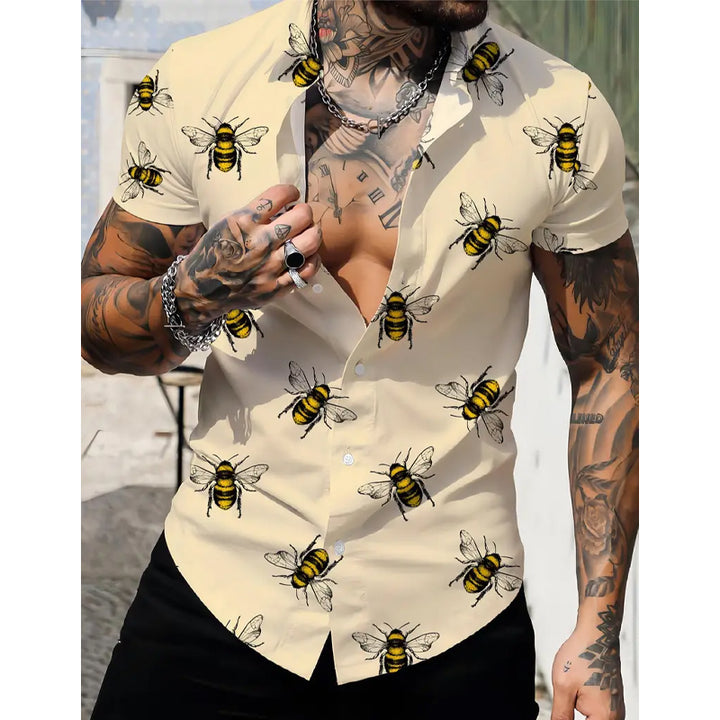 Men's Bee 3D Print Short Sleeve Button Down Shirts
