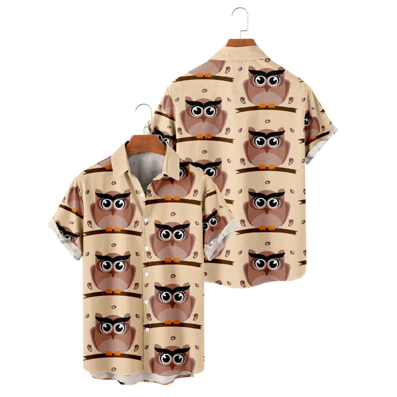 Men's Owl Print Short Sleeve Shirt