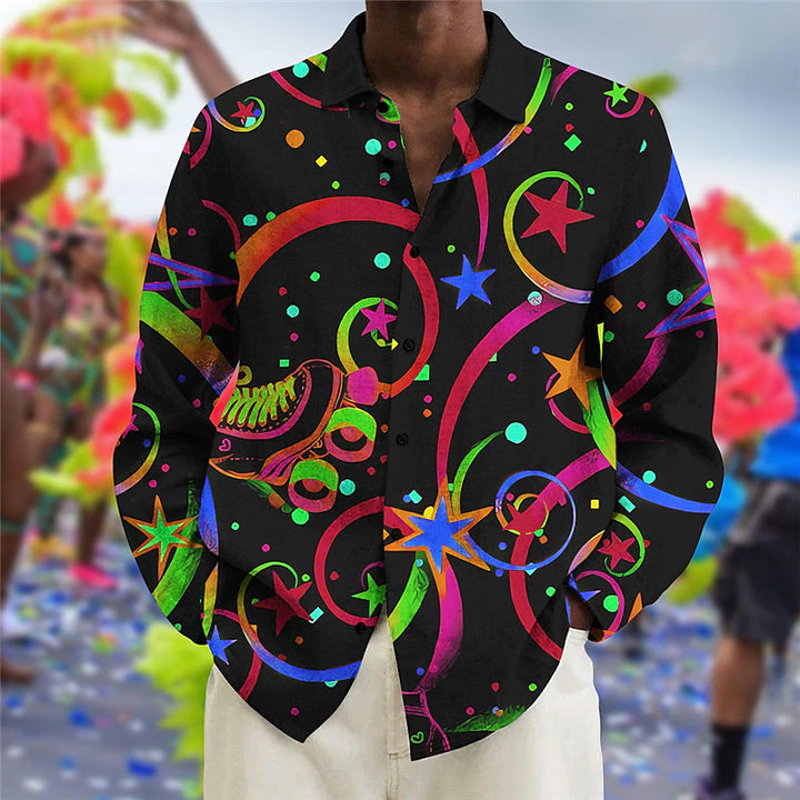 Men's carnival print long-sleeved shirt