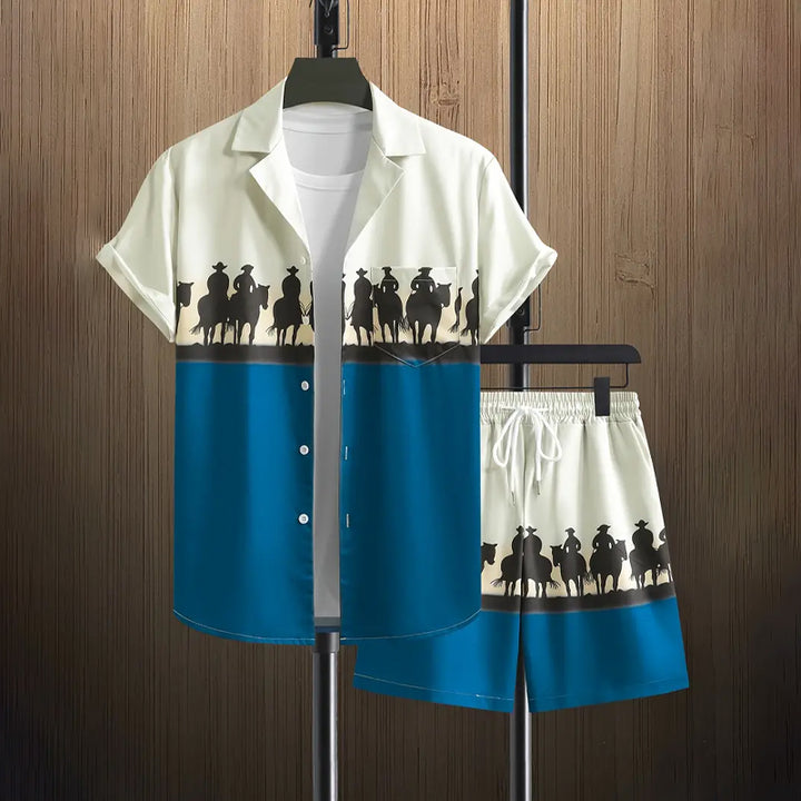 Men's Cowboys Silhouette Graphic Print Shirt Shorts Set