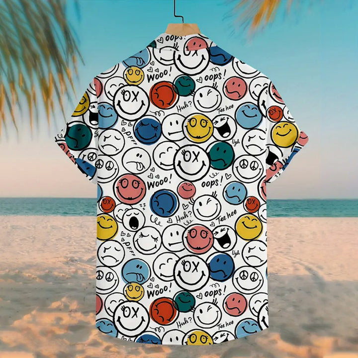 Men's Smiling Face Graphic Print Shirt