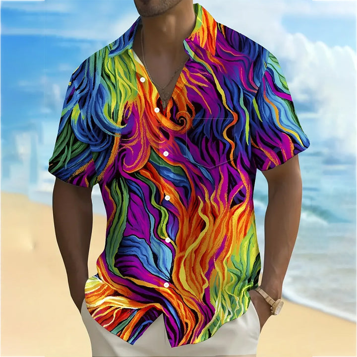 Men's 3D Abstract Pattern Print Short Sleeve Lapel Shirt 2407004876