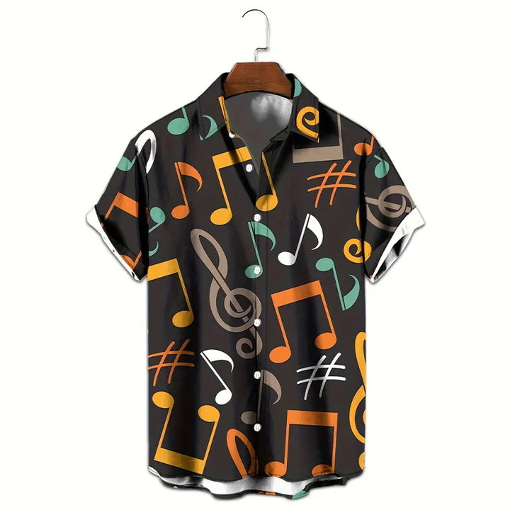 Men's Stylish Music Note 3D Print Button-Down Shirt