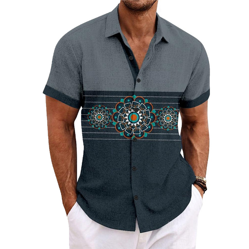 Men's Ethnic Casual Tribal Printed Short Sleeve Shirt