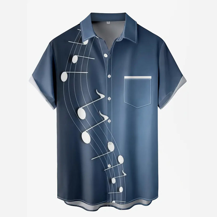 Men's Music Note Print Casual Short Sleeve Shirt