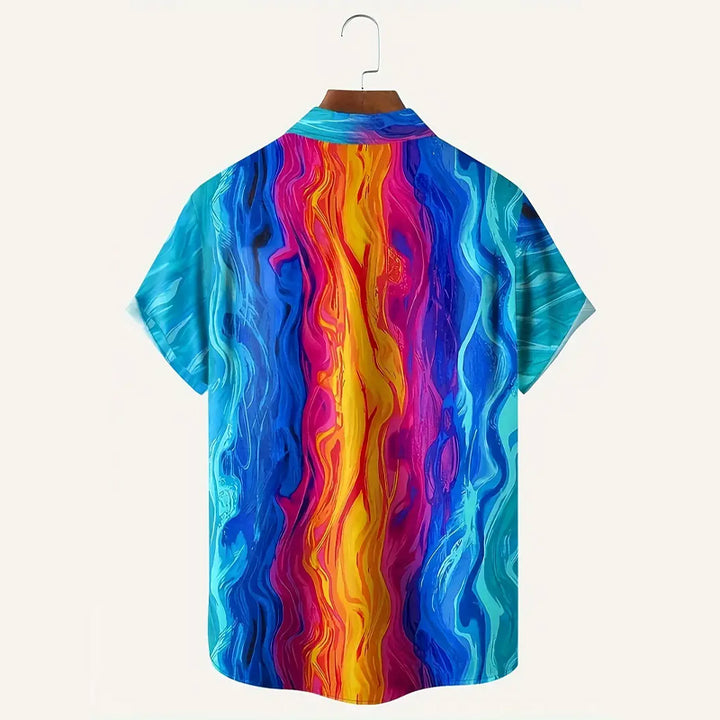 Men's Novelty Gradient Color Short Sleeve Button Down Shirt