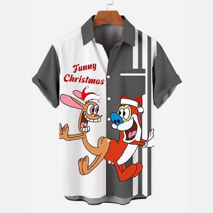 Men's Funny Christmas Cartoon Short Sleeve Shirt