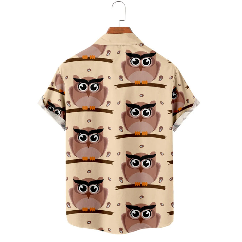 Men's Owl Print Short Sleeve Shirt