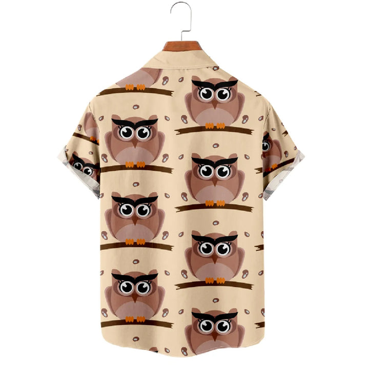 Men's Owl Print Short Sleeve Shirt