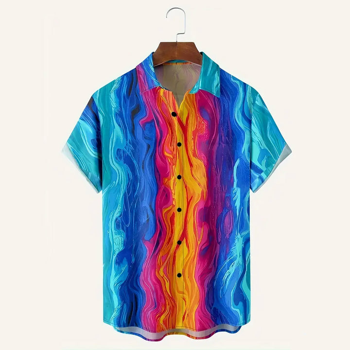 Men's Novelty Gradient Color Short Sleeve Button Down Shirt