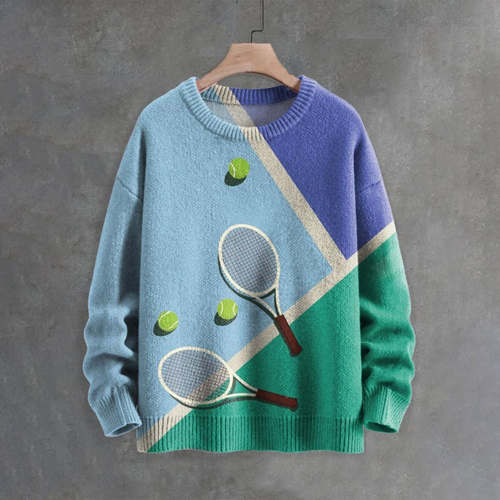 Sport Tennis Court Art Print Knit Pullover Sweater