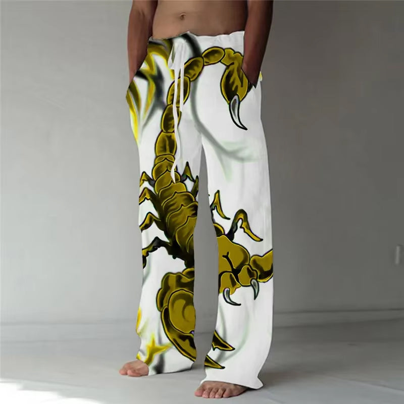 Men's Fashion 3D Printed Linen Wide Leg Pants