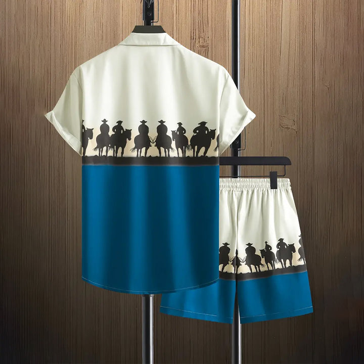 Men's Cowboys Silhouette Graphic Print Shirt Shorts Set