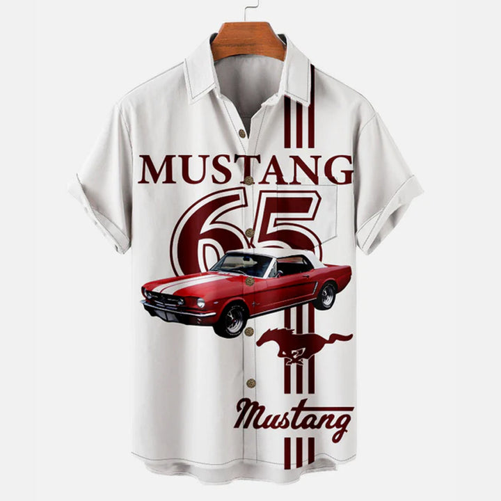 Men's 1965 Ford Mustang Striped White Short Sleeve Shirt