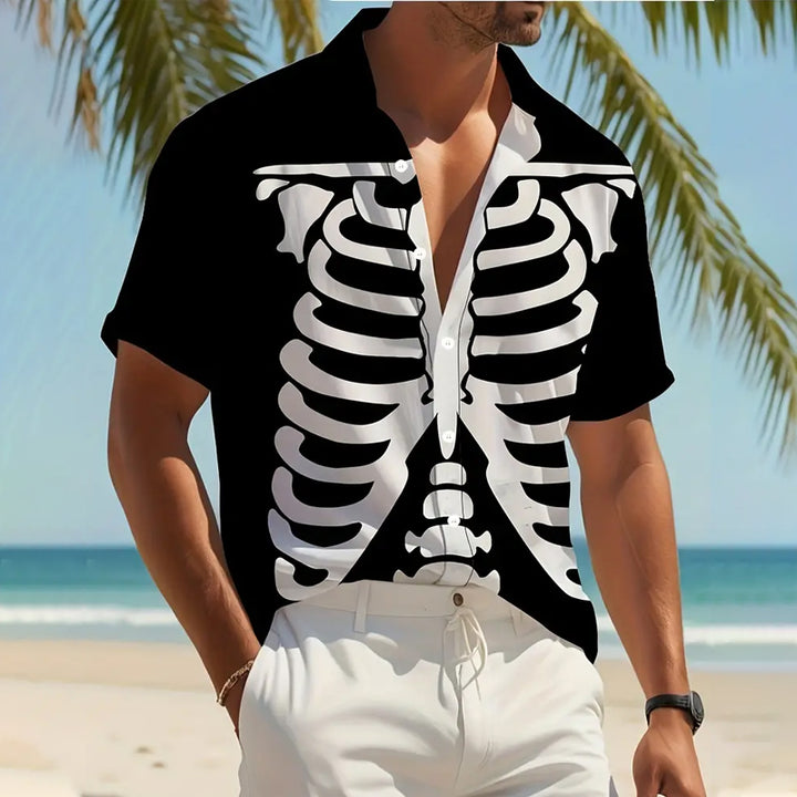 Men's Skeleton 3D Print Casual Short Sleeve Shirt