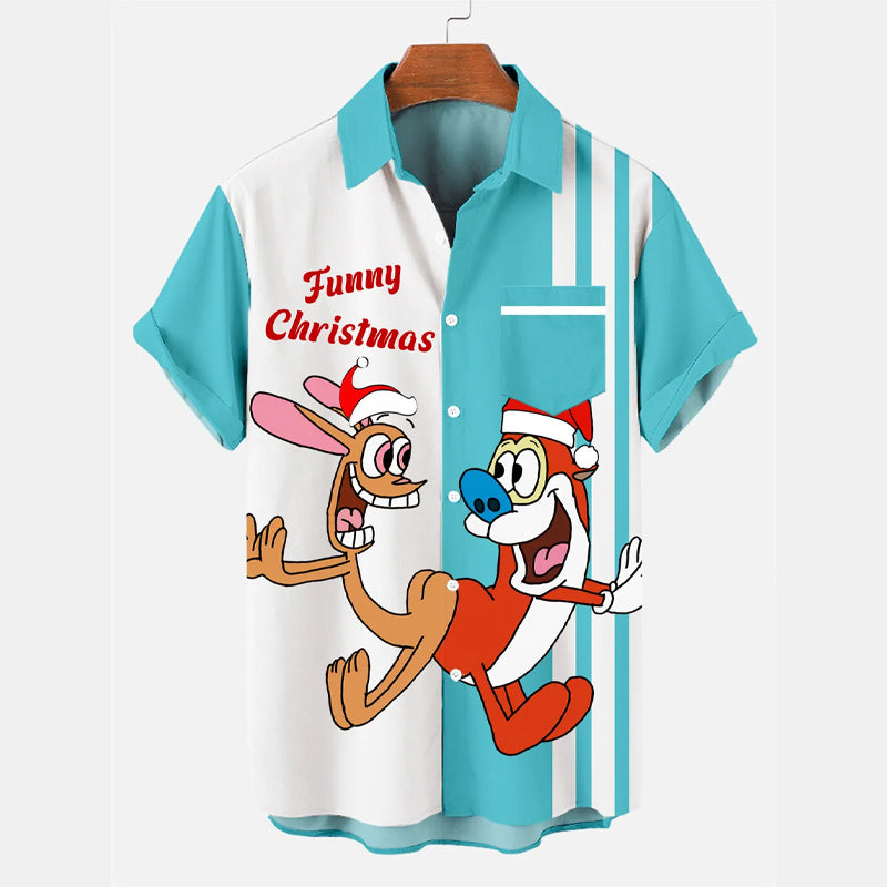 Men's Funny Christmas Cartoon Short Sleeve Shirt