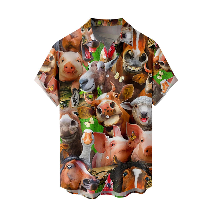 Men's Oversized Animal Print Lapel Shirt