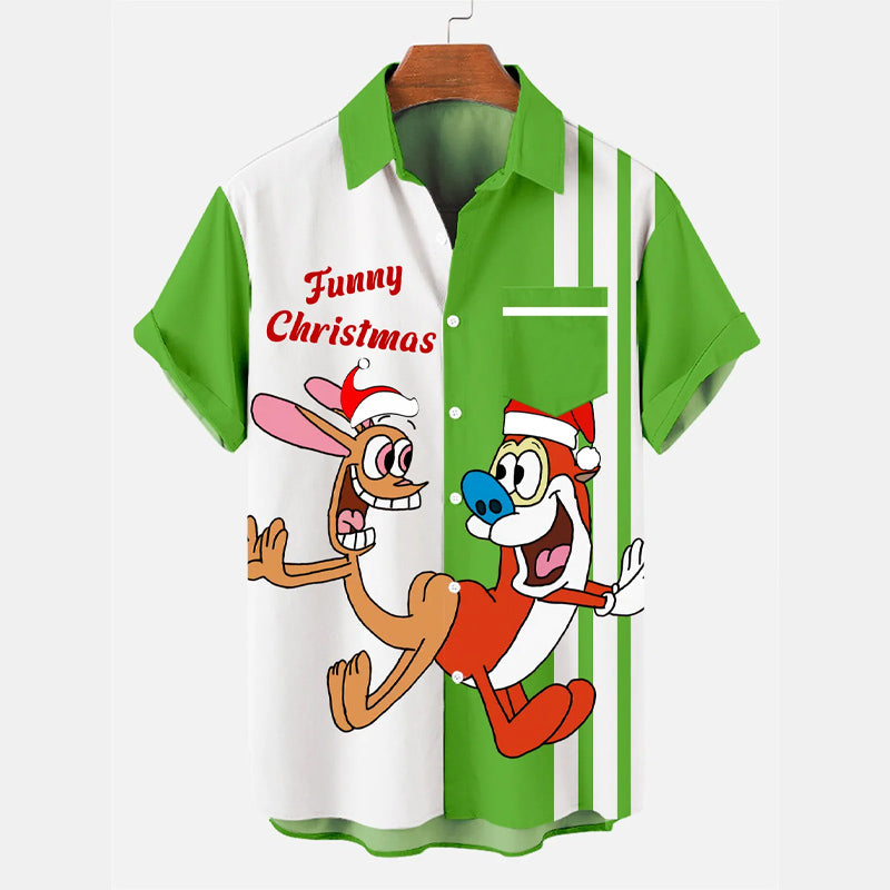 Men's Funny Christmas Cartoon Short Sleeve Shirt