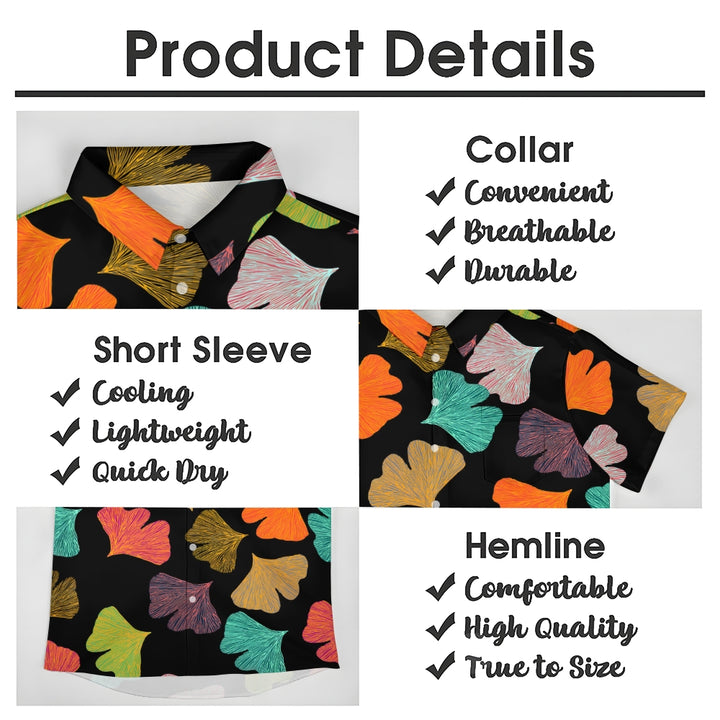 Colorful Ginkgo Leaf Art Print Casual Short Sleeve Shirt 2405002003
