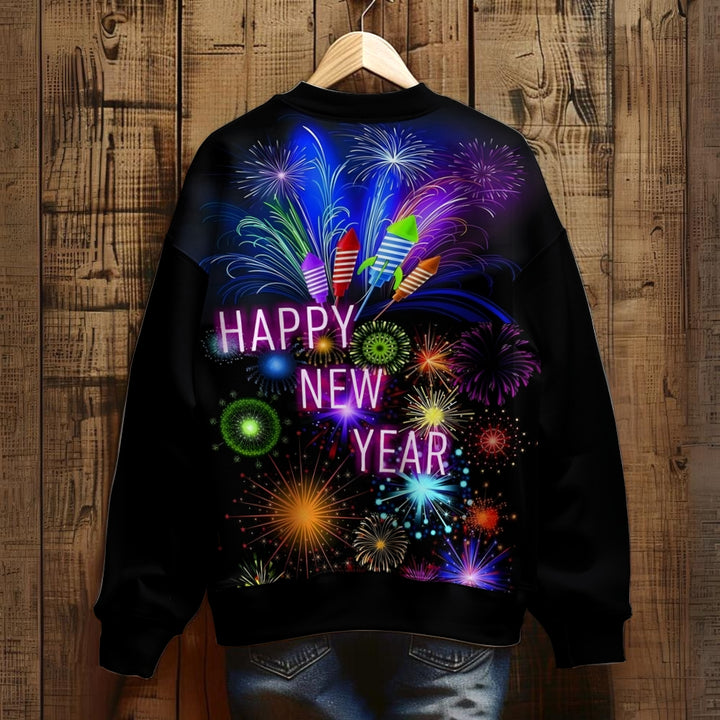 Happy New Year Fireworks Print Unisex Sweatshirt 2410009086