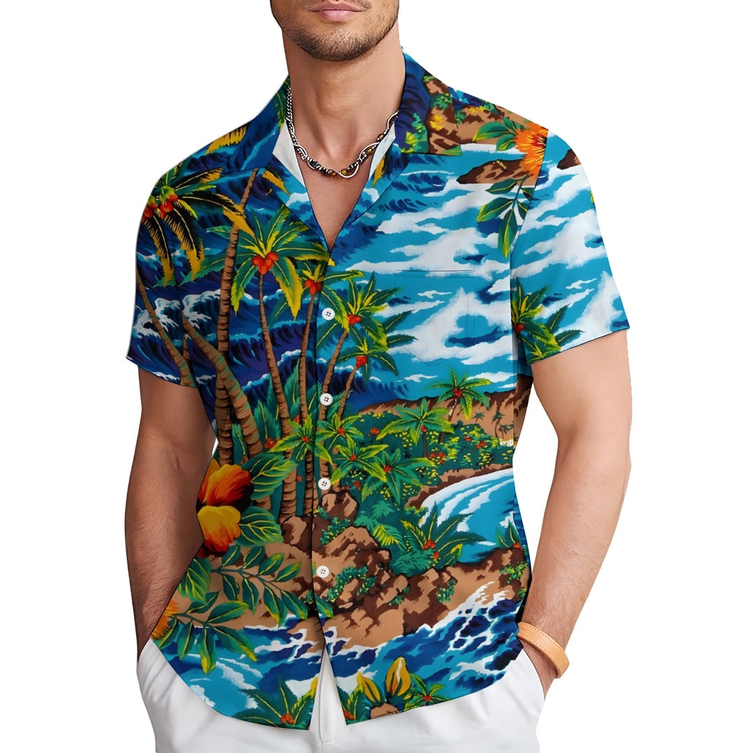 Men's Hawaiian Coconut Tree Casual Short Sleeve Shirt 2403000577