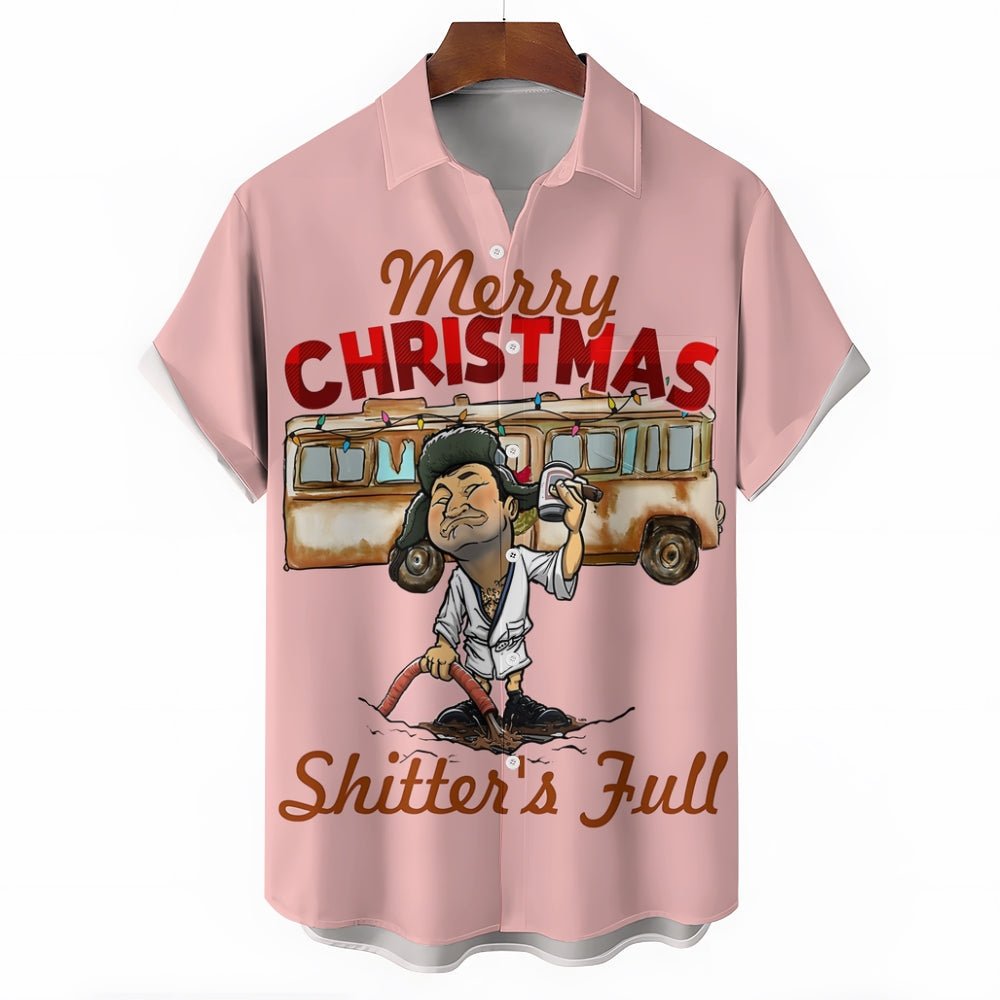 Merry Christmas Fun Character Prints Casual Short Sleeve Shirt 2412003114