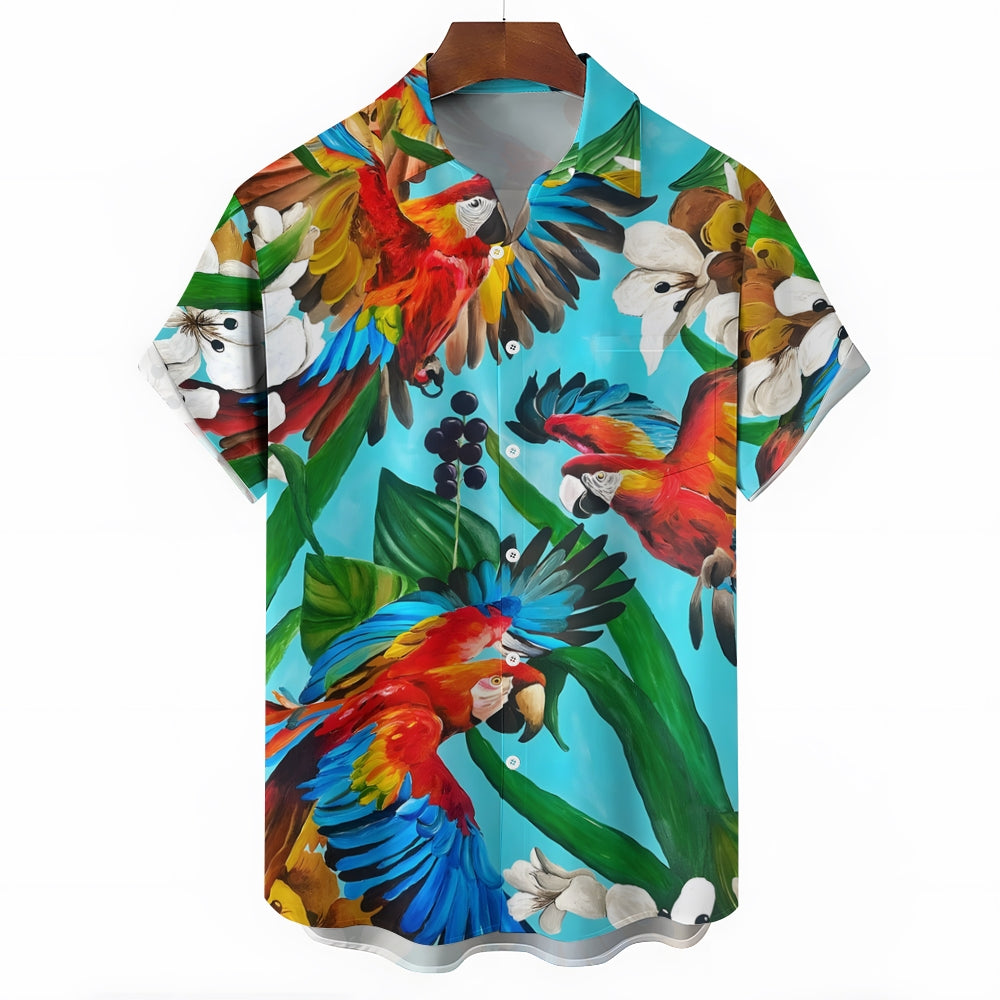 Men's Hawaiian Parrot Casual Short Sleeve Shirt 2404000065