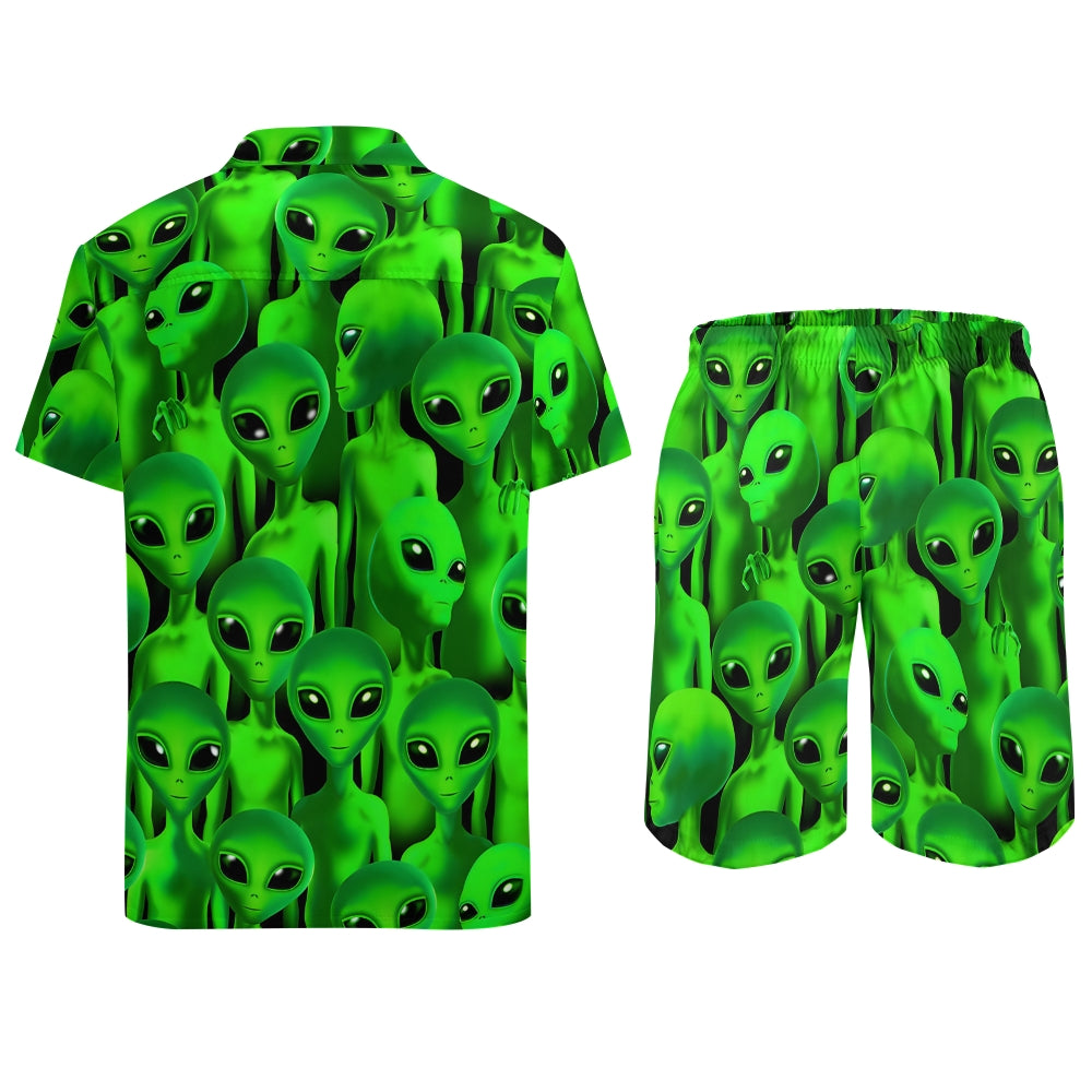 Men's Fluorescent Alien Print Print Beach Two-Piece Suit 2403000650
