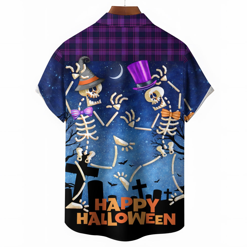 Happy Halloween Skull Print Casual Large Size Short Sleeve Shirt 2407005540