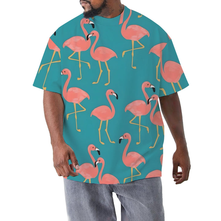 Flamingo Print Men's Large Size Printed Short Sleeve T-Shirt 2405000665