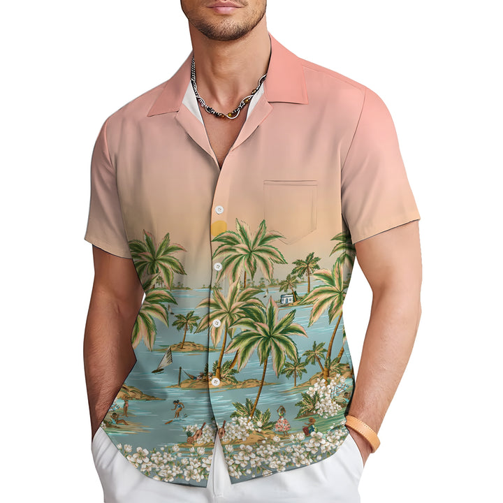 Men's Hawaiian Gradient Print Casual Short Sleeve Shirt 2404000060