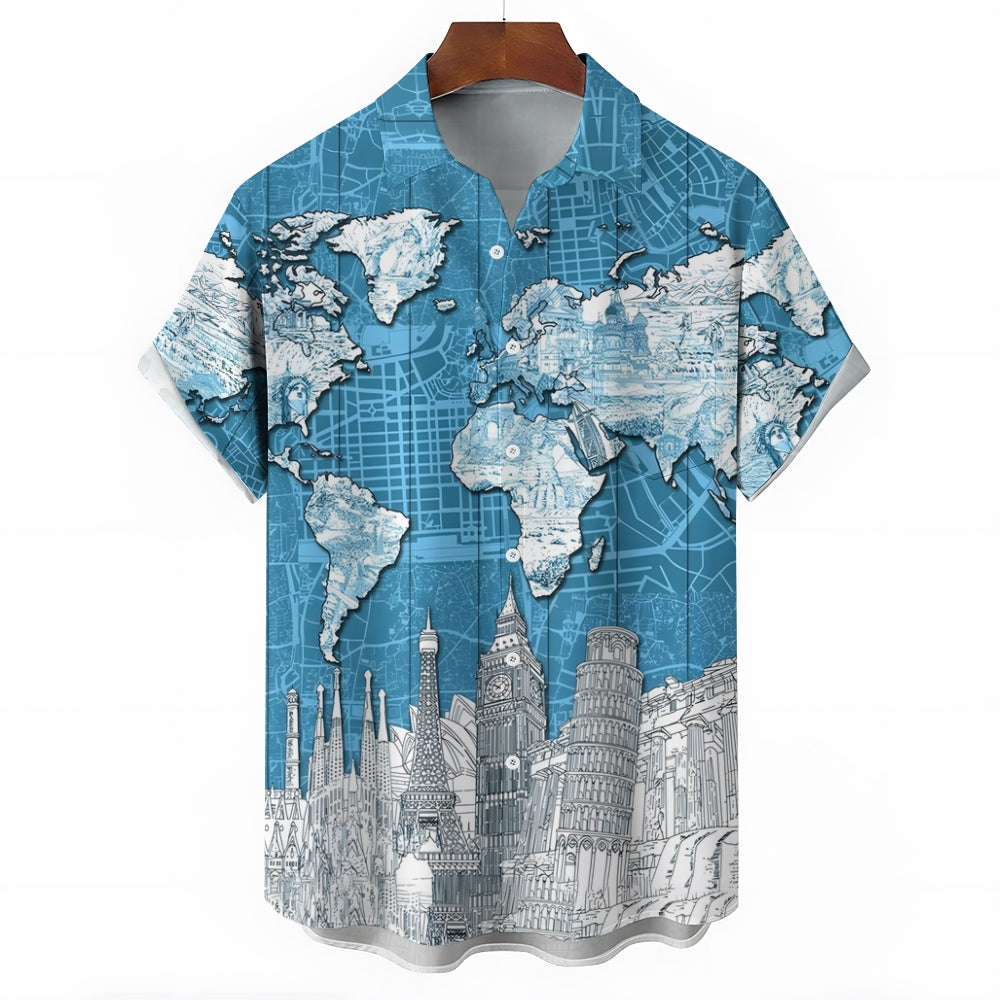 World Map Printed Casual Short Sleeve Shirt 2411000285