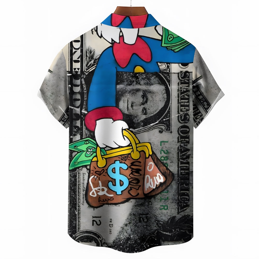 Men's Cartoon Dollar Money Print Casual Short Sleeve Shirt 2405000715