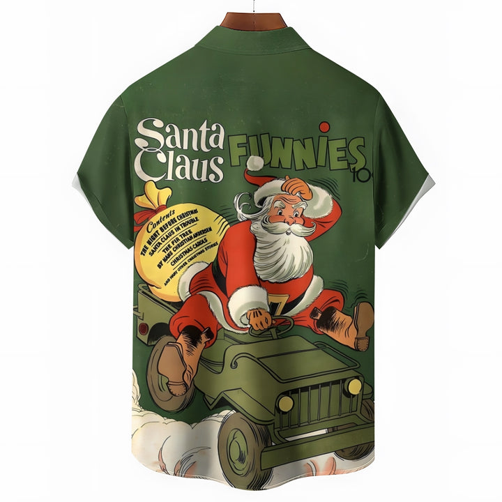 Vintage Christmas Santa Claus Poster Print Short Sleeve Shirt 2411005346