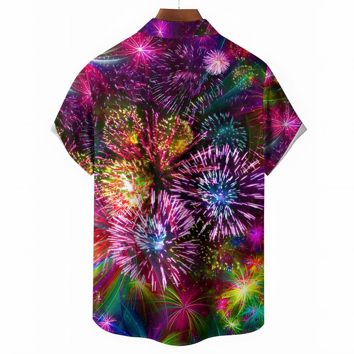 Festive Colorful Fireworks Casual Short Sleeve Shirt 2408008307