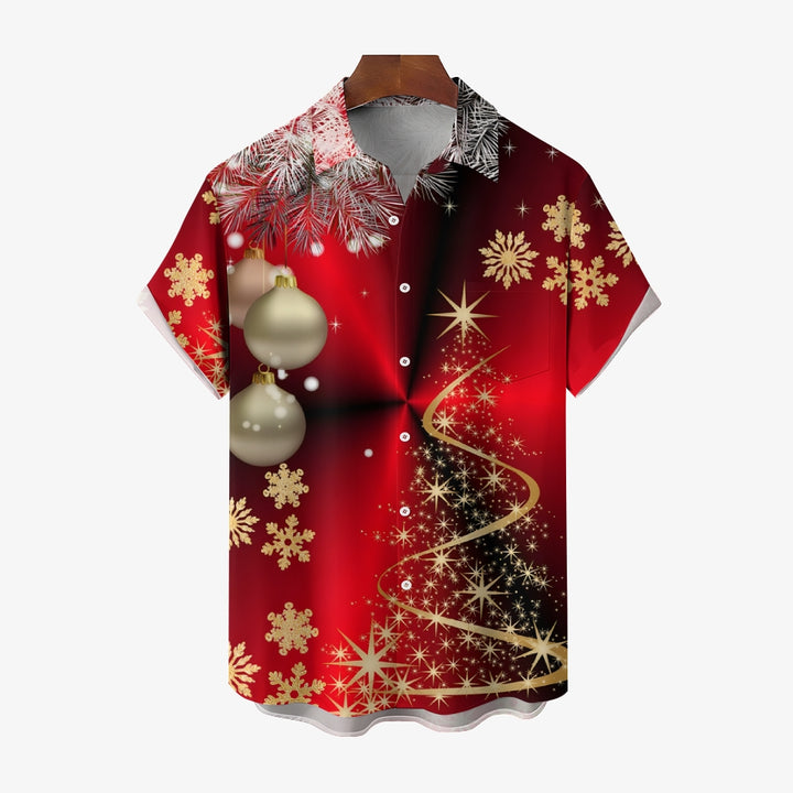 Christmas Tree Decorations Print Casual Short Sleeve Shirt 2412003168