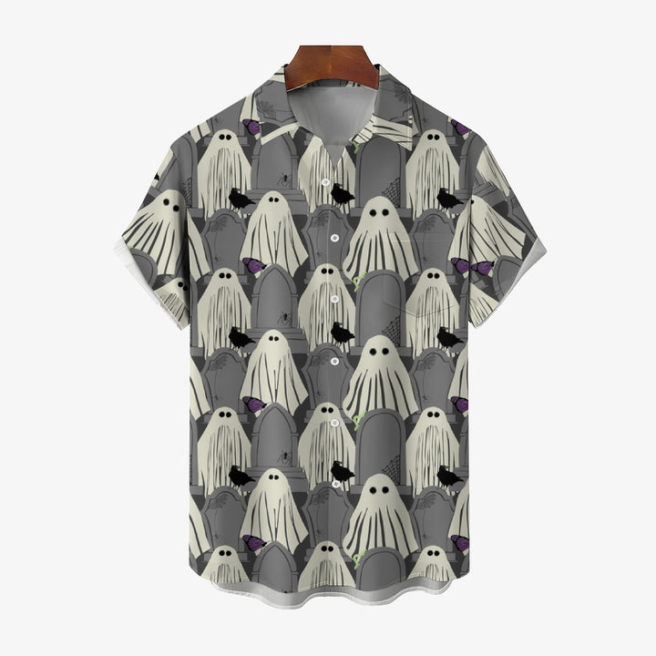 Ghost Halloween Casual Large Size Short Sleeve Shirt 2407004393