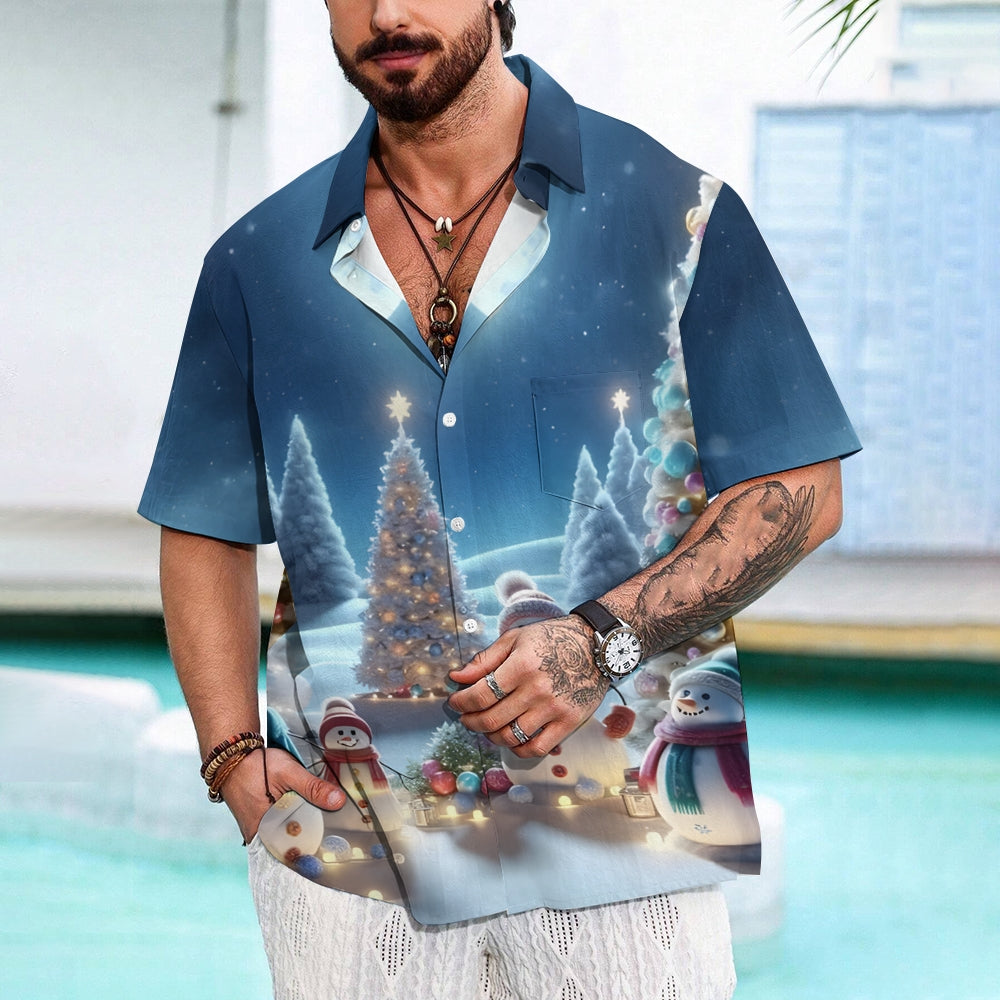 Christmas Snowman Casual Short Sleeve Shirt 2411003224