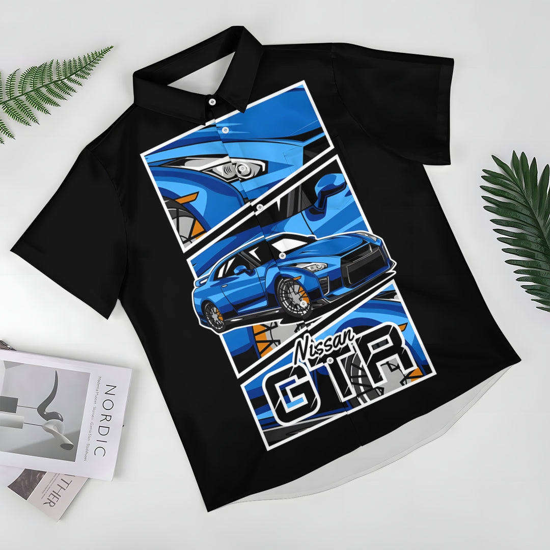 Retro Sports Car GTR Print Casual Short Sleeve Shirt 2404000482