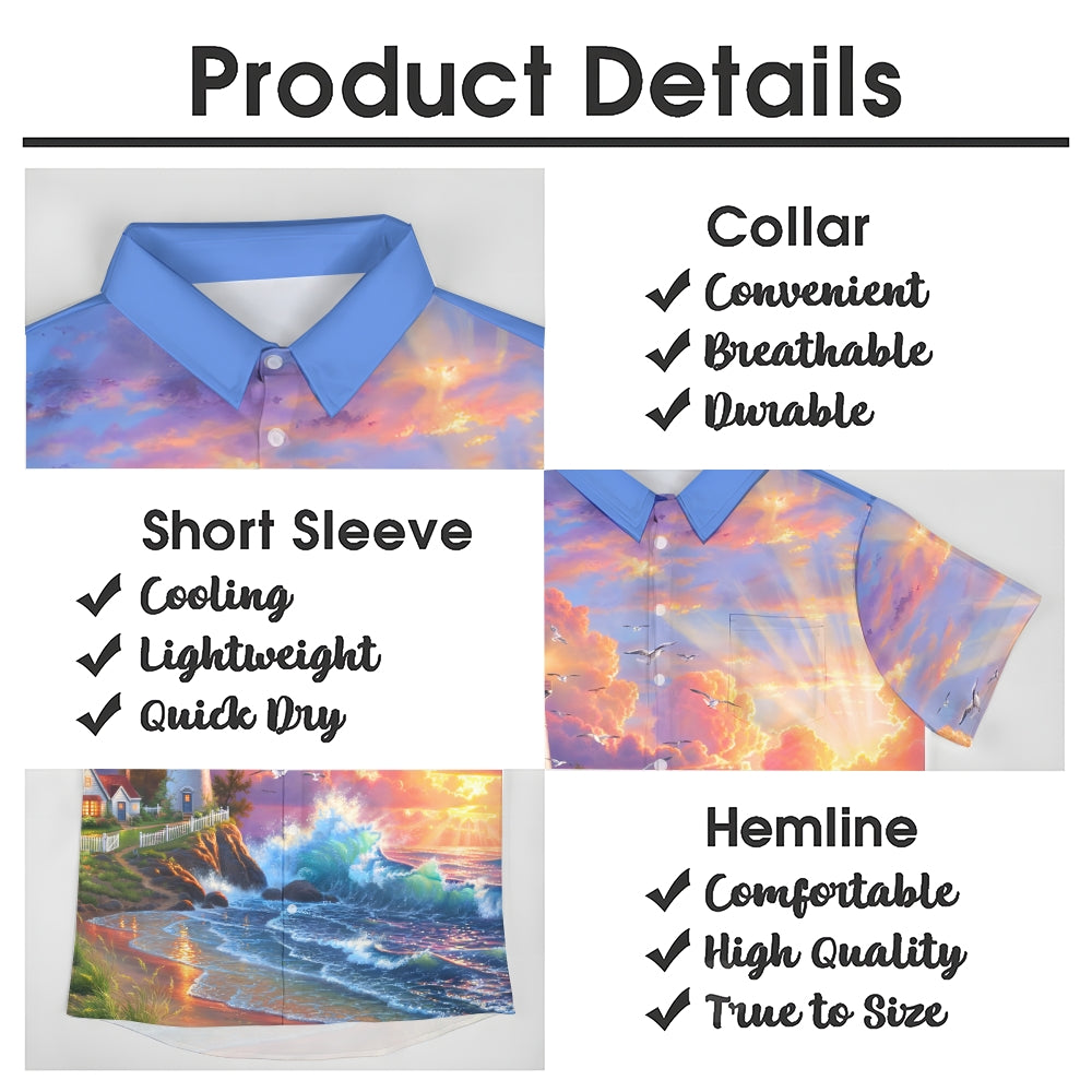 Seaside Landscape Print Casual Short Sleeve Shirt 2408002157