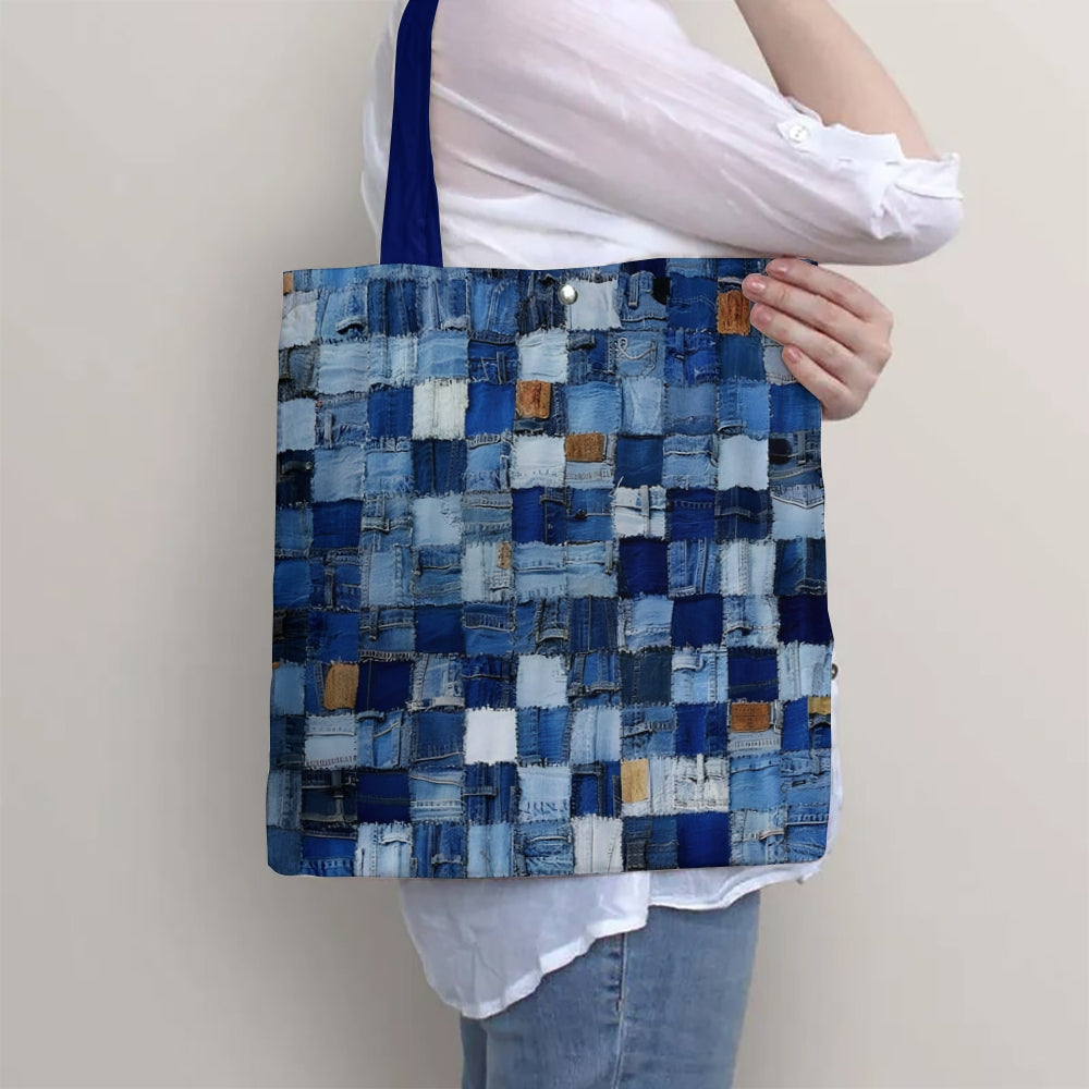 Unisex Geometric Print Fabric Bag with Interior Pocket