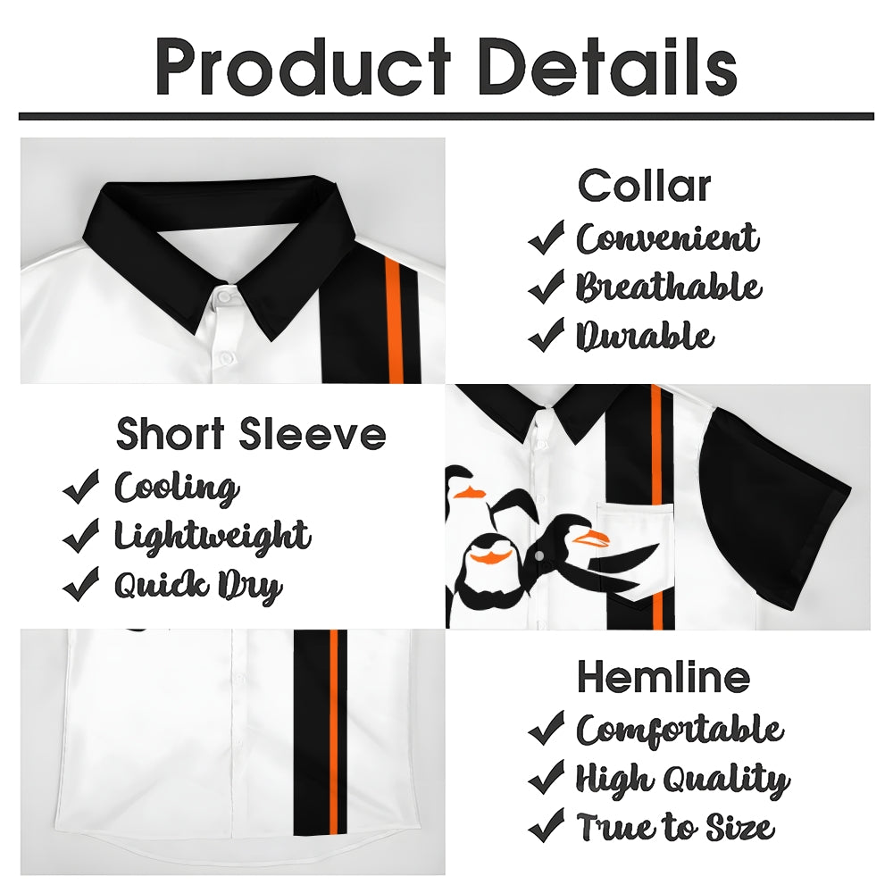 Cartoon Penguin Striped Print Casual Short Sleeve Shirt 2410009041