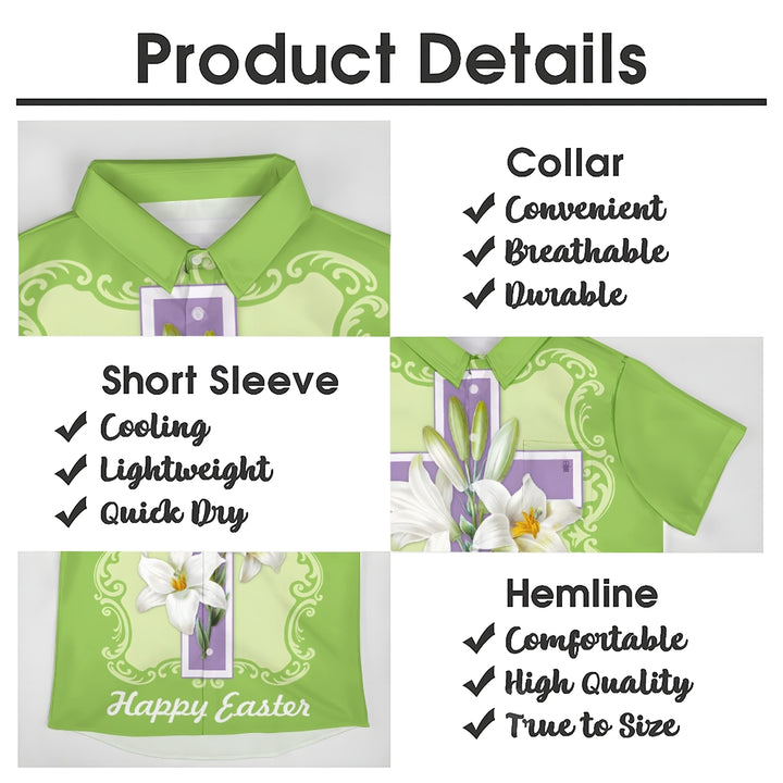 Happy Easter Cross Print Casual Short Sleeve Shirt 2412010174