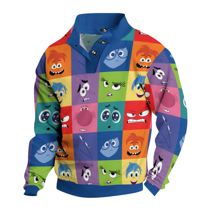 Cartoon Characters Button Printed Casual Long Sleeve Sweatshirt 2410003421