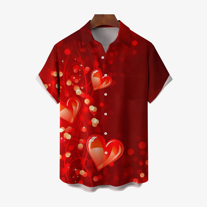 Valentine's Day Heart Print Casual Short Sleeve Shirt 2412008976