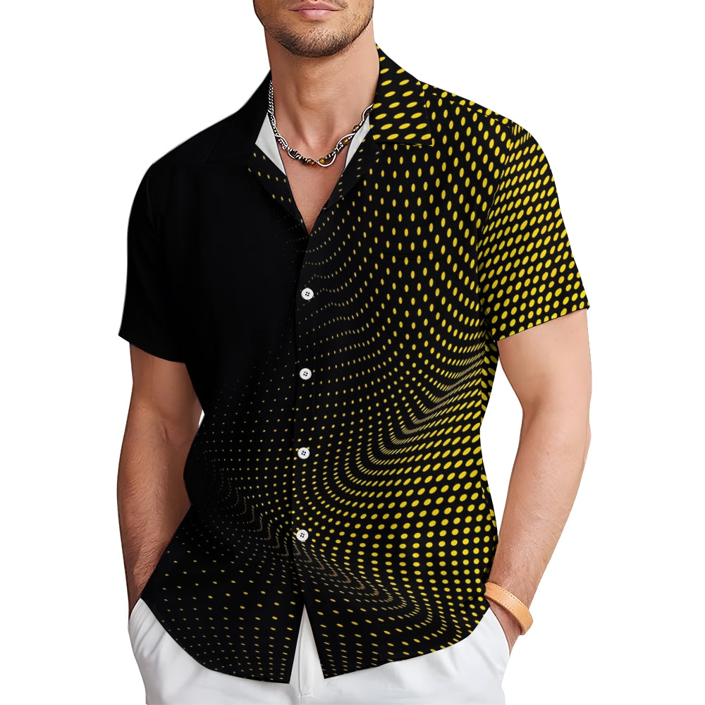 Yellow Texture Polka Dot Gradient Print Casual Large Size Short-Sleeved Shirt 2407001291